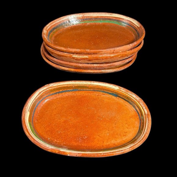 Vintage Tlaquepaque Pottery Oval Platter Bowl Plate 1940s Mexico Art 10" x 6.5" - Picture 4 of 9